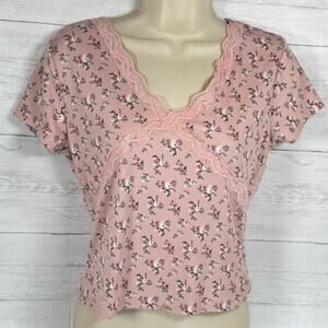 VTG Charlottee Russe Y2K Large pink floral lace babydoll blouse cottage coquette